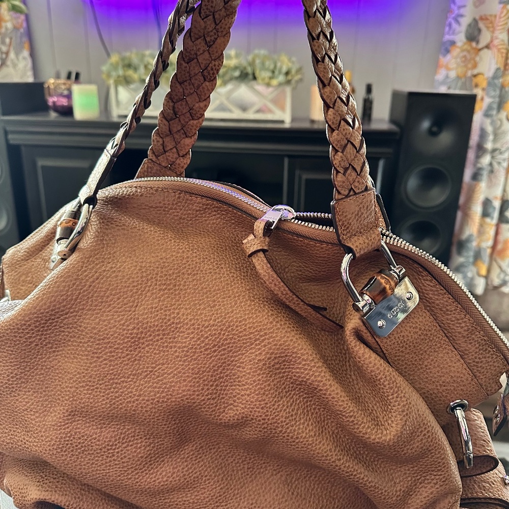 Gucci Purse-Leather Bamboo Bar Large Tote